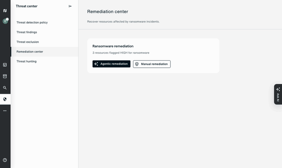 Agentic remediation writing a restore plan in the AI Assistant chat, then Approve being clicked.
